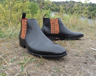 DFTC Men's Black Chelsea Boots - Leopard