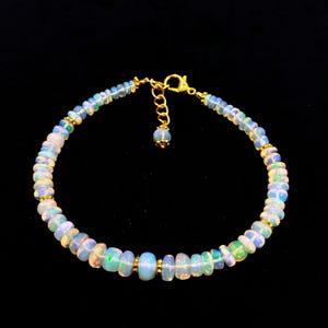 Natural Ethiopian Opal Bracelet, Smooth Opal Beaded Bracelet,  Multi Fire Opal Bracelet, Opal Jewelry, Opal Bracelet