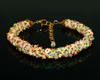 Natural Ethiopian Opal Bracelet, Smooth Opal Beaded Bracelet Multi Fire Opal Bracelet, Opal Jewelry, Opal Bracelet