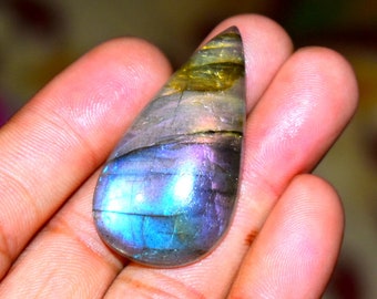 100% Natural Multi Purple Labradorite Cabochon ,Pear Shape Labradorite, Multi Purple Flash Black Spectrolite loose stone,  57 Cts 42x22x7 mm