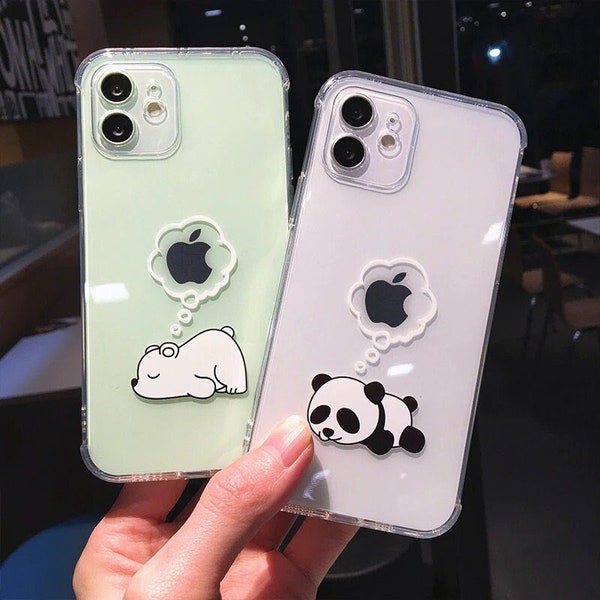 Creative Transparent Bear Panda Animal Phone Case For iPhone 11 12 13 Pro Max Clear Shockproof Lens Protection For iPhone X XS XR 7 8 Plus