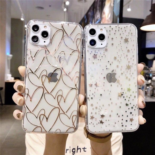 Star Hearts Bling Glitter Phone Case for Iphone 11 Pro Max Back Heart Love Tpu Cover for Iphone 12 Pro Xs max Xr 7 6 8 Plus Mini