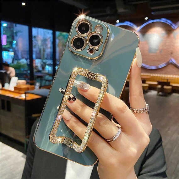 3d Crystal Square Holder Gold Plating Phone Case For Iphone 14 Etsy