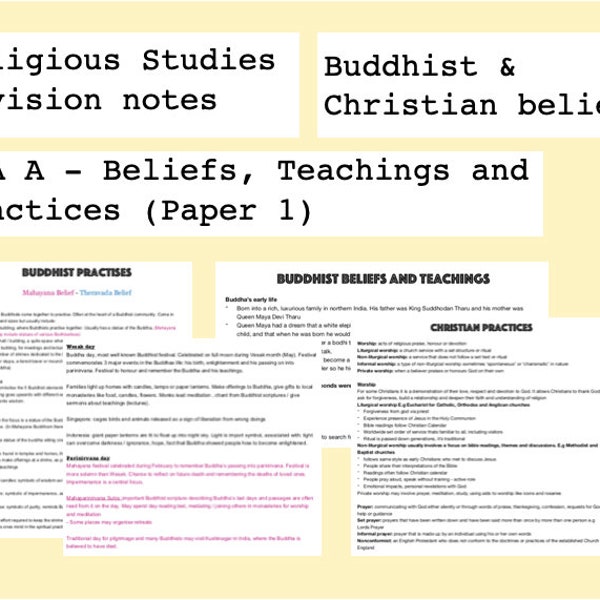 AQA A GCSE 9-1 Religious Studies Notes || Buddhism and Christianity || Paper 1