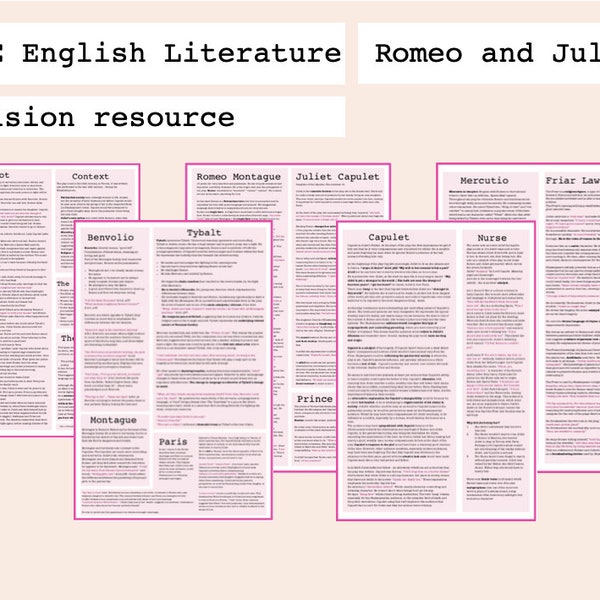 GCSE Englische Literatur Romeo und Julia Revisionsressource || Klasse 9