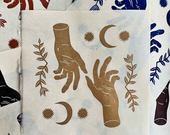 As Above So Below Linocut Print: Hand-Printed Celestial Art