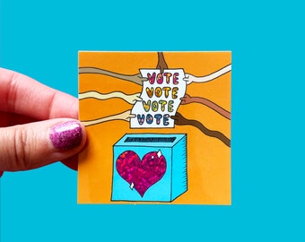 Vote Sticker - Orange with Glitter