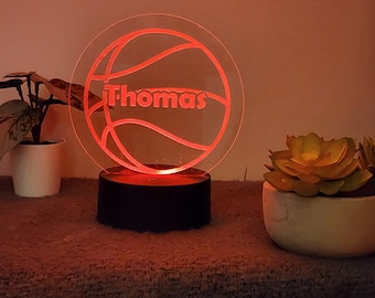 Personalised Night Light with Name Basketball 8 Colours Lamp USB Custom Gift