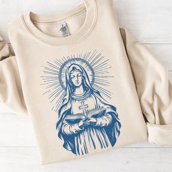 Vierge Marie png, Chemise chrétienne png, Conception de sac fourre-tout Vierge Marie, Sweatshirt chrétien rétro png, Conception de chemise religieuse | Cadeaux chrétiens