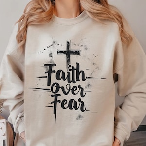 Glaube über Angst Png, Retro christliches Sweatshirt Design für Sublimation, Inspirational Zitate Png, religiöse Geschenke, Bibel Vers Png
