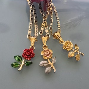 14k Gold Plated Rose Flower Necklace |  Rose Pendant | Cadena en Oro Laminado Dije  Rosa  | Perfect Gift  | Deal Today |