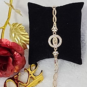 14k Gold Plated Guadalupe Virgin Bracelet  ~ Brazalete de la Virgen  Oro Laminado - Mother&#39;s Day, Valentine&#39;s Day, Christmas - Perfect Gift!