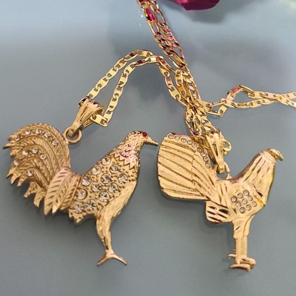 14k Gold Plated Chicken Rooster Pendant  Necklace  - Cadena con dije Gallo enOro Laminado - Father's day, Valentine's day, Christmas, Gift