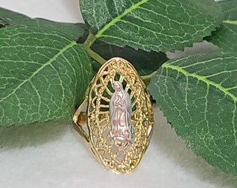 14K Italian Gold Plated Guadalupe Virgin  Ring -Grandioso Anillo Virgen Guadalupe Oro Laminado - Mothers Day, Father's Day, Christmas, Gift!