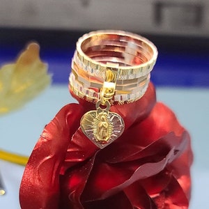 Multi Color Gold Plated Guadalupe & St. Jude 7 days Style Band Ring - &quot;Semanario Anillo&quot; de la Virgen Guadalupe y San Judas en Oro Laminado