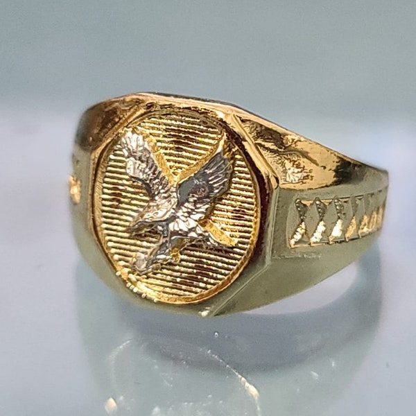 14K tricolor Gold Plated American Eagle Ring for Men -  Grandioso Anillo para hombre  "Aguila Americana" en Oro Laminado - Chapa de Oro-