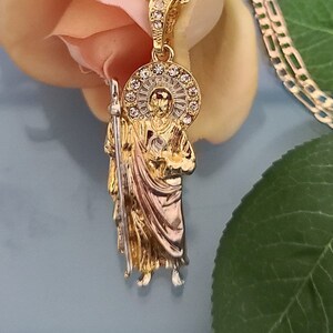 14k Tricolor Gold Plated Saint Jude Necklace | San Judas Tadeo Cadena ...