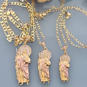 14k Tricolor Gold Plated Saint Jude Necklace | San Judas Tadeo Cadena ...