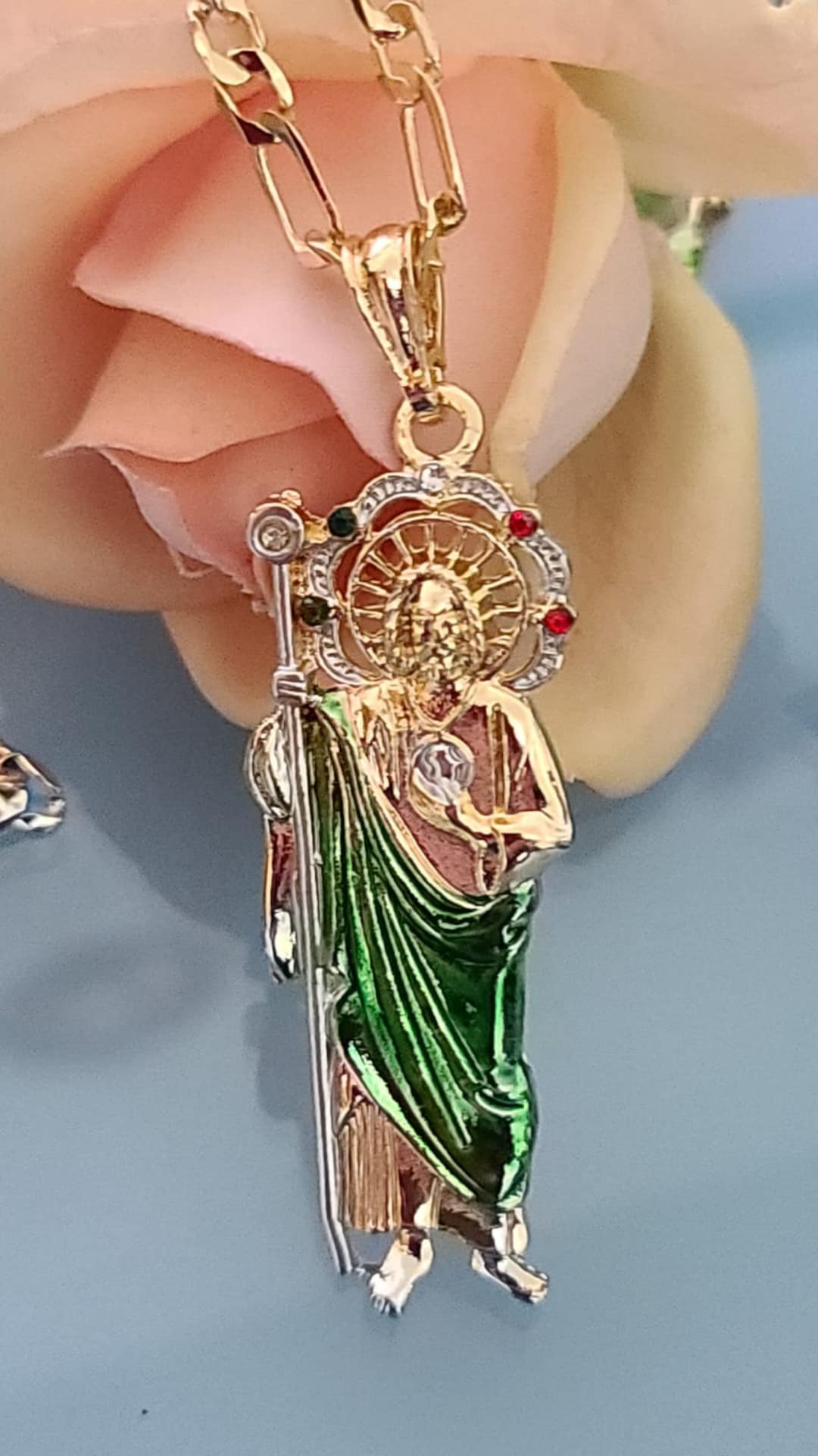 14k Gold Plated Saint Jude Necklace | San Judas Cadena | Oro Laminado ...