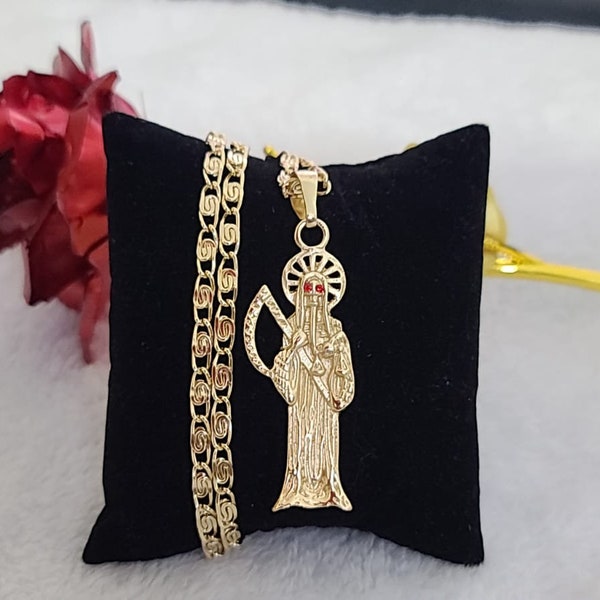 14k Gold Plated Grim Reaper "Santa Muerte" Necklace ~ Cadena Santa Muerte Oro Laminado- Mother's Day, Father's Day, Christmas, Perfect Gift!