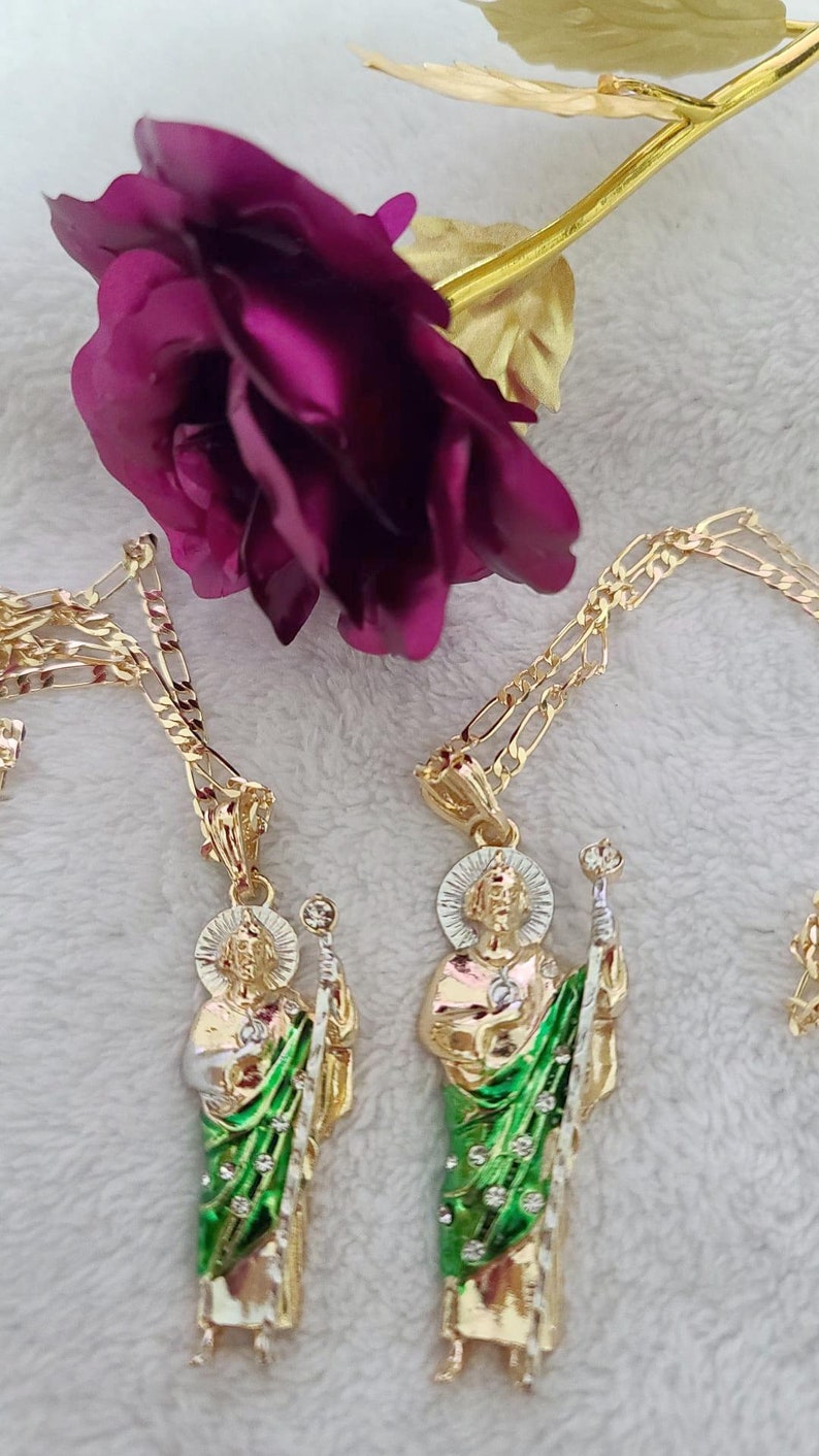14k Gold Plated Saint Jude Necklace ~san Judas Tadeo Cadena~ Religious ...