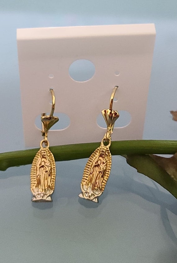 14k Tricolor Gold Plated Virgin Mary Earrings Mother's Days