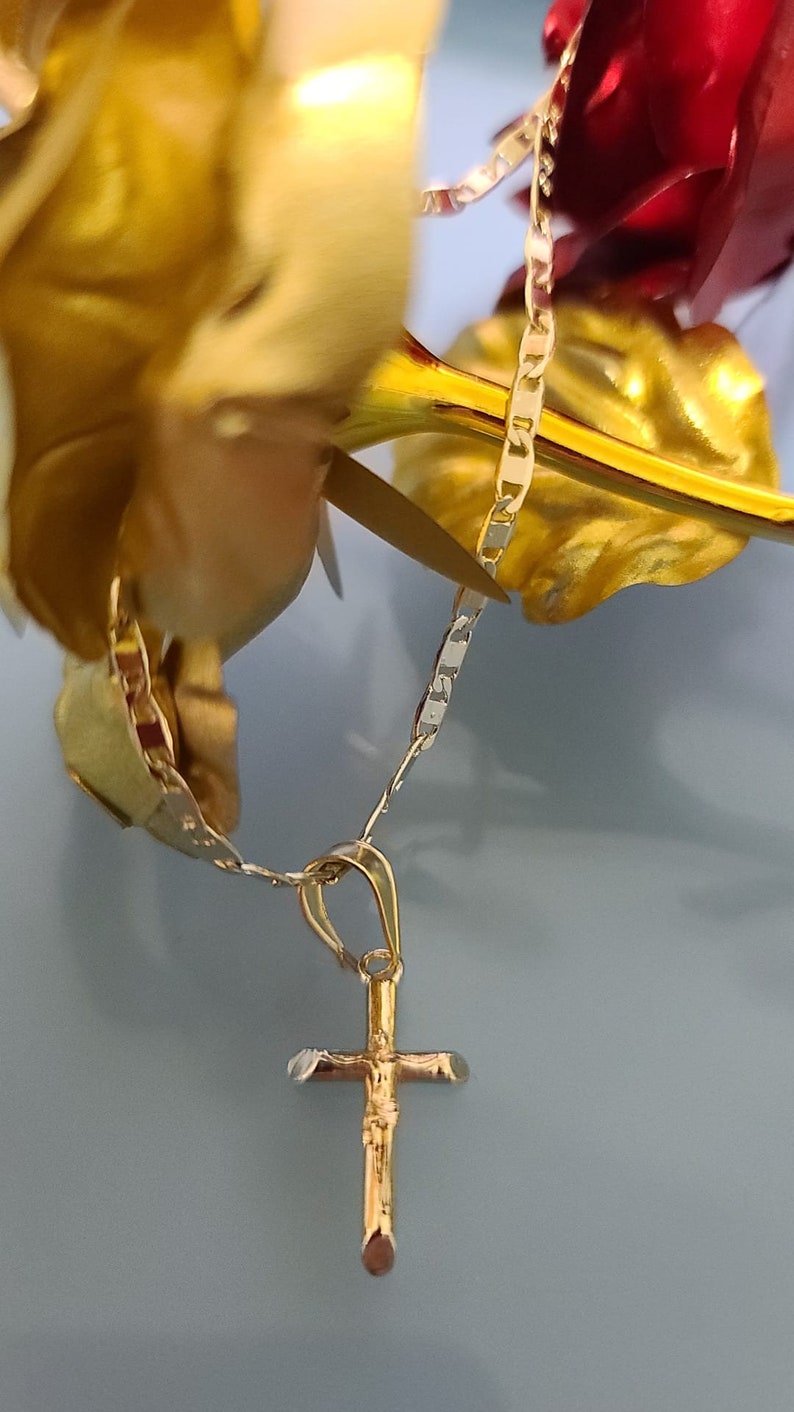 14k Gold Plated Saint Cross Crucifix Necklace Religious Etsy