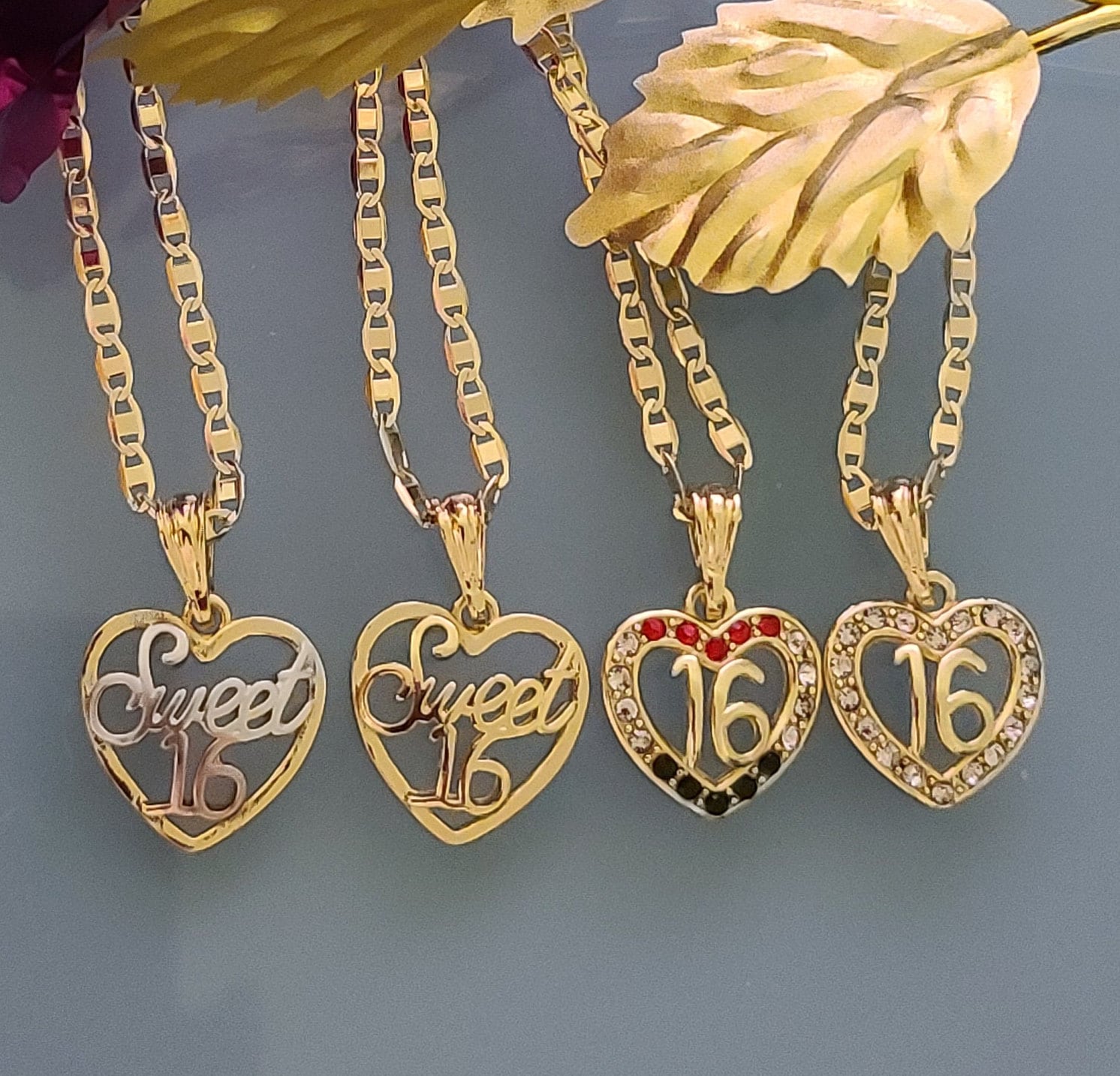 SISGEM 14K Real Gold Heart Necklace – Yellow Gold Red Crystal Heart Pendant Jewelry Gift For Women & Teens - View #7