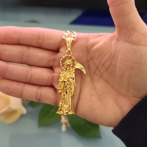14k Gold Plated santa Muerte Necklace 