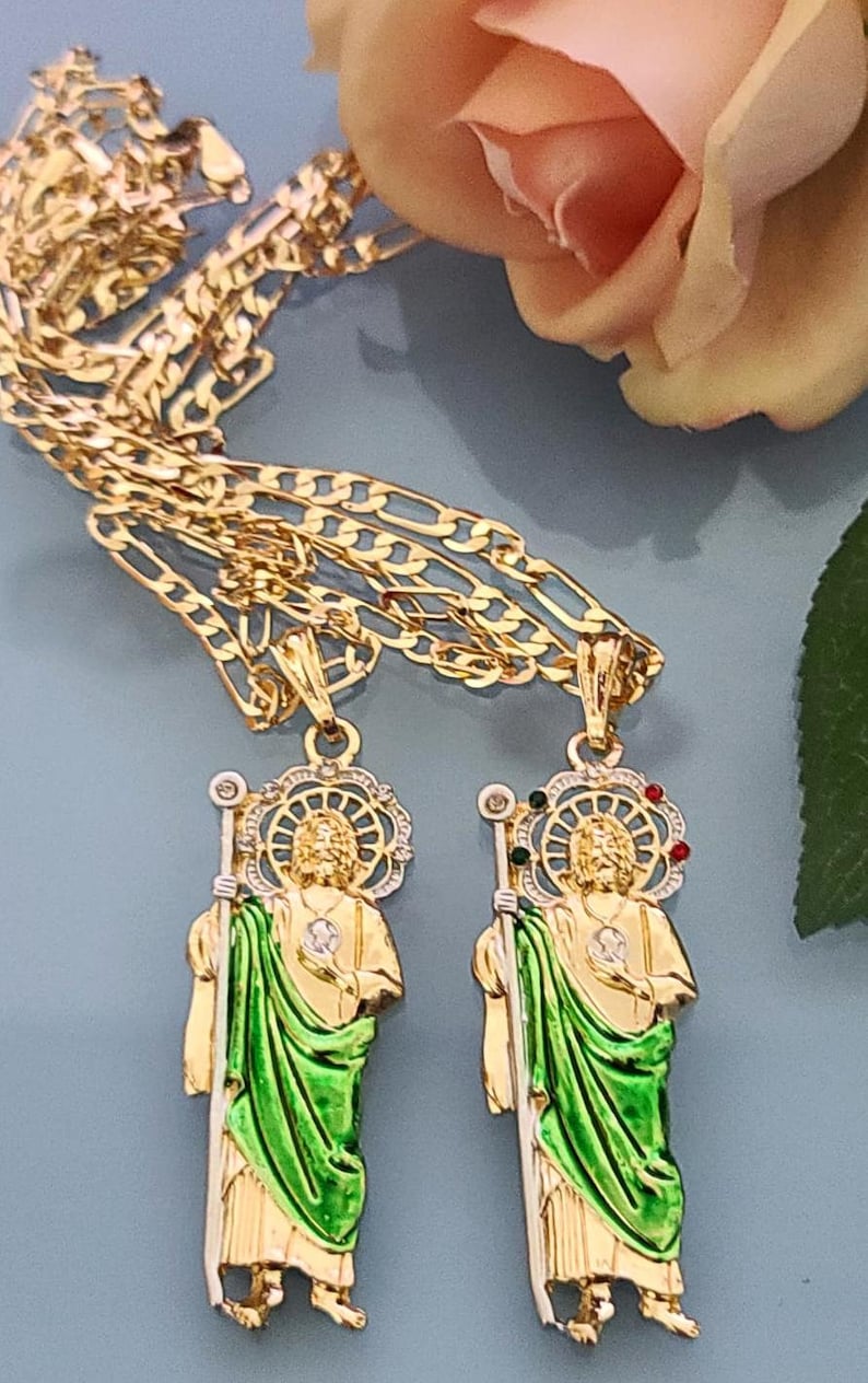14k Gold Plated Saint Jude Necklace | San Judas Cadena | Oro Laminado ...