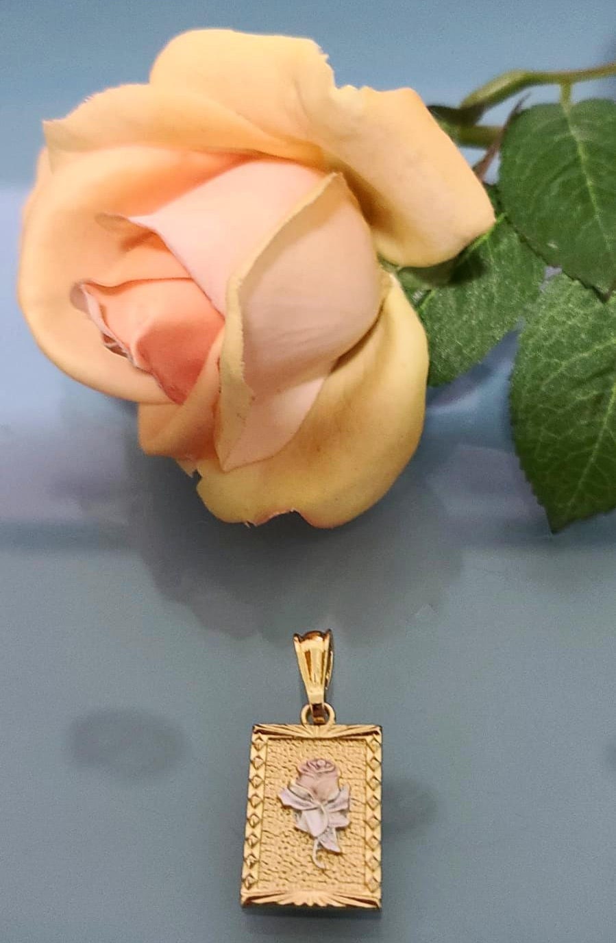 14k Gold Plated | Rose Flower Necklace | Square Portrait