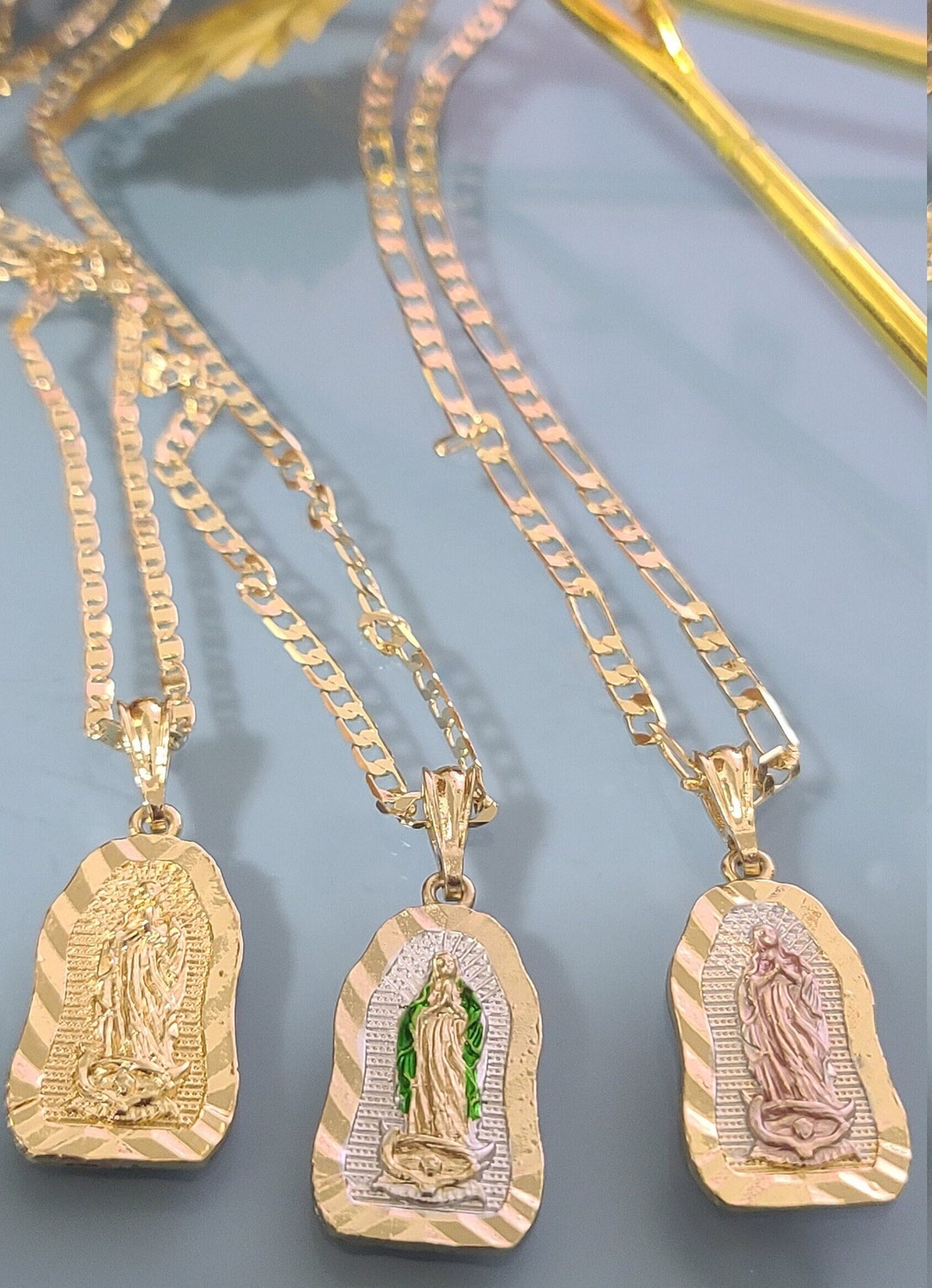 14k Gold Plated Virgin Mary Necklace Virgen De Guadalupe Cadena Gold ...