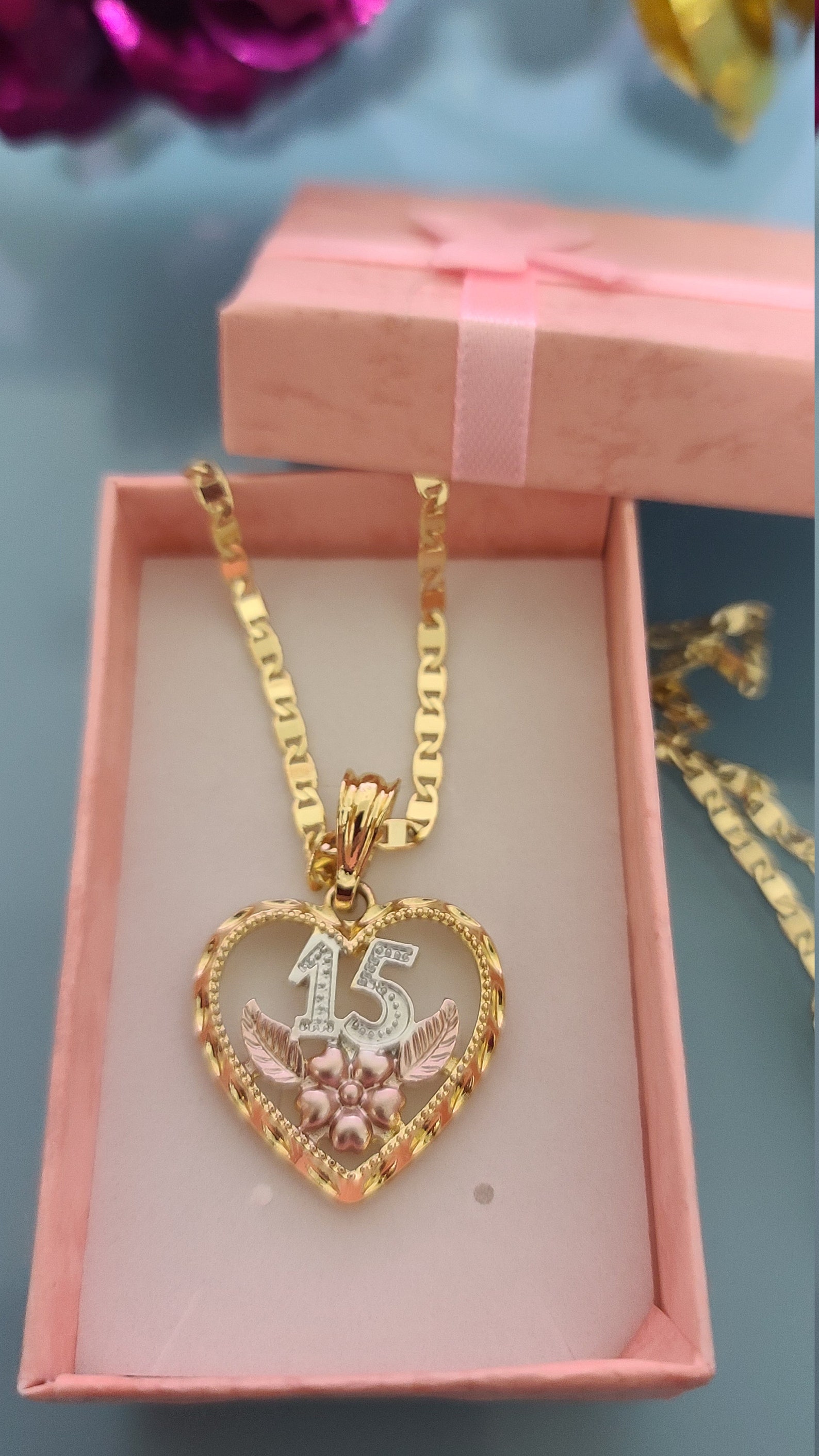 14k Gold Plated Quinceañera Jewelry Set | Lindo Set (cadena, Anillo Y ...