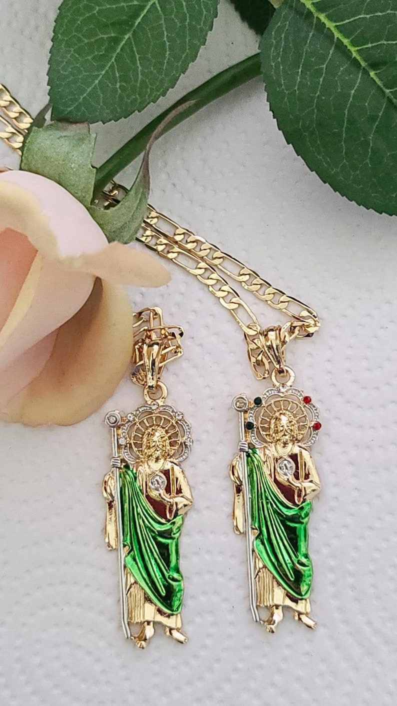 14k Gold Plated Saint Jude Necklace | San Judas Cadena | Oro Laminado ...