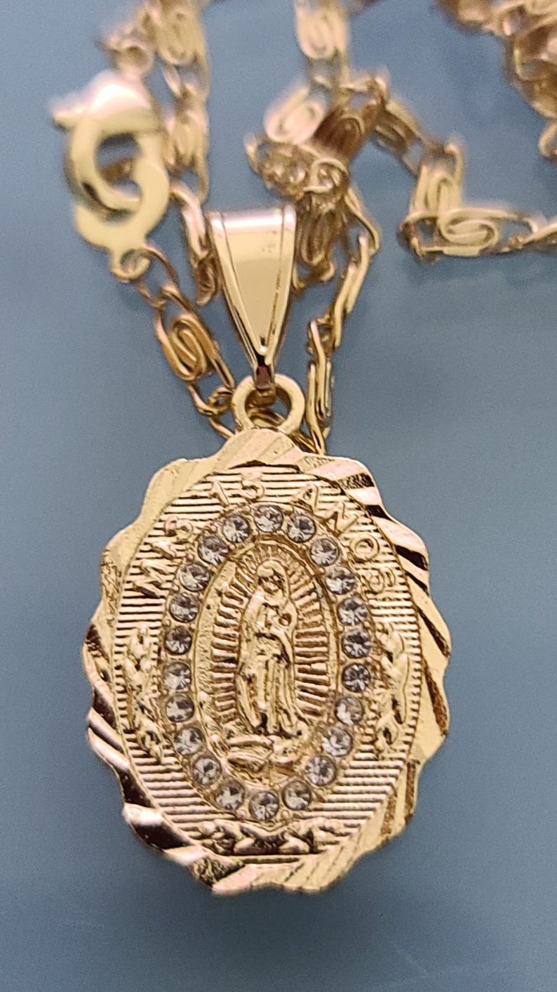 14k Gold Plated MIS XV Necklace | Cadena "Mis 15" | Oro Laminado | Guadalupe Virgin XV Necklace | Quinceañera | Deal Today | image 2