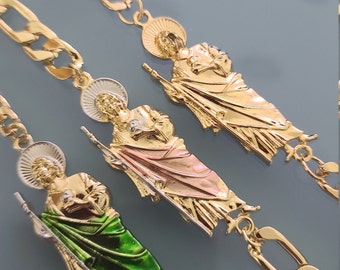 14k Gold Plated Saint Jude Bracelet Cuban Links - Brazalete  San Judas Oro Laminado- Mother's Day, Father's Day, Valentine's Day, Christmas