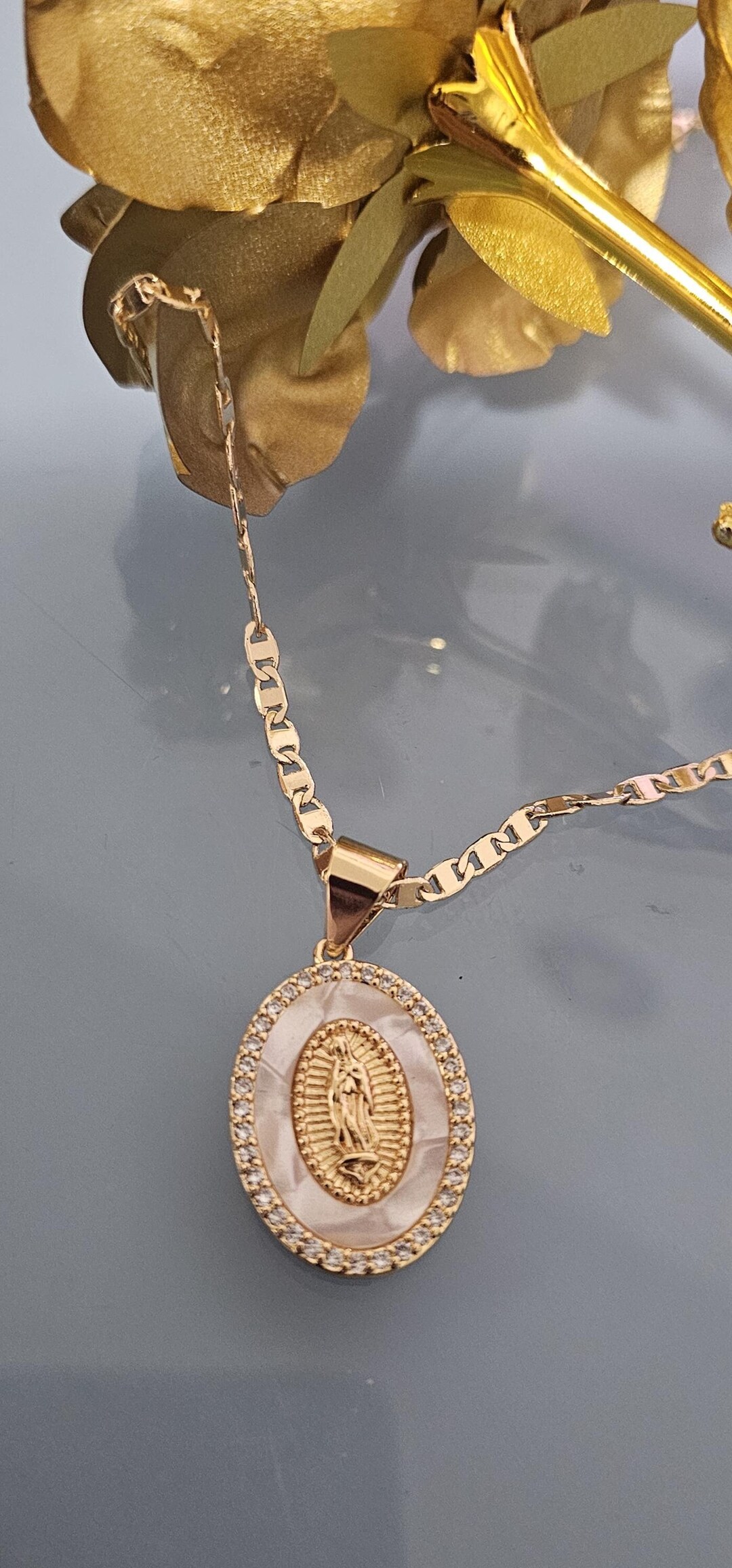 14k Gold Plated Guadalupe Virgin Necklace | Cadena De La Virgen | Oro ...