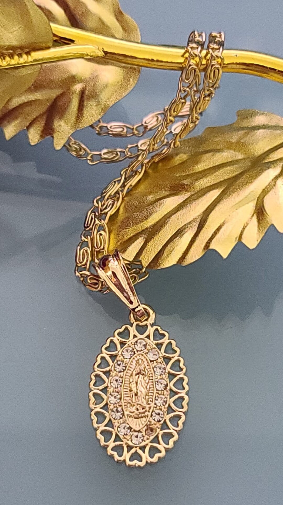 14k Gold Plated Mary Virgin Heart | Cadena De La Virgen De Guadalupe ...