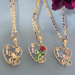 14K Gold Plated Quinceañera Necklace | 15th Birthday Jewelry | Bella Cadena XV Años | 15 Años Jewelry | Oro Laminado | Deal Today |