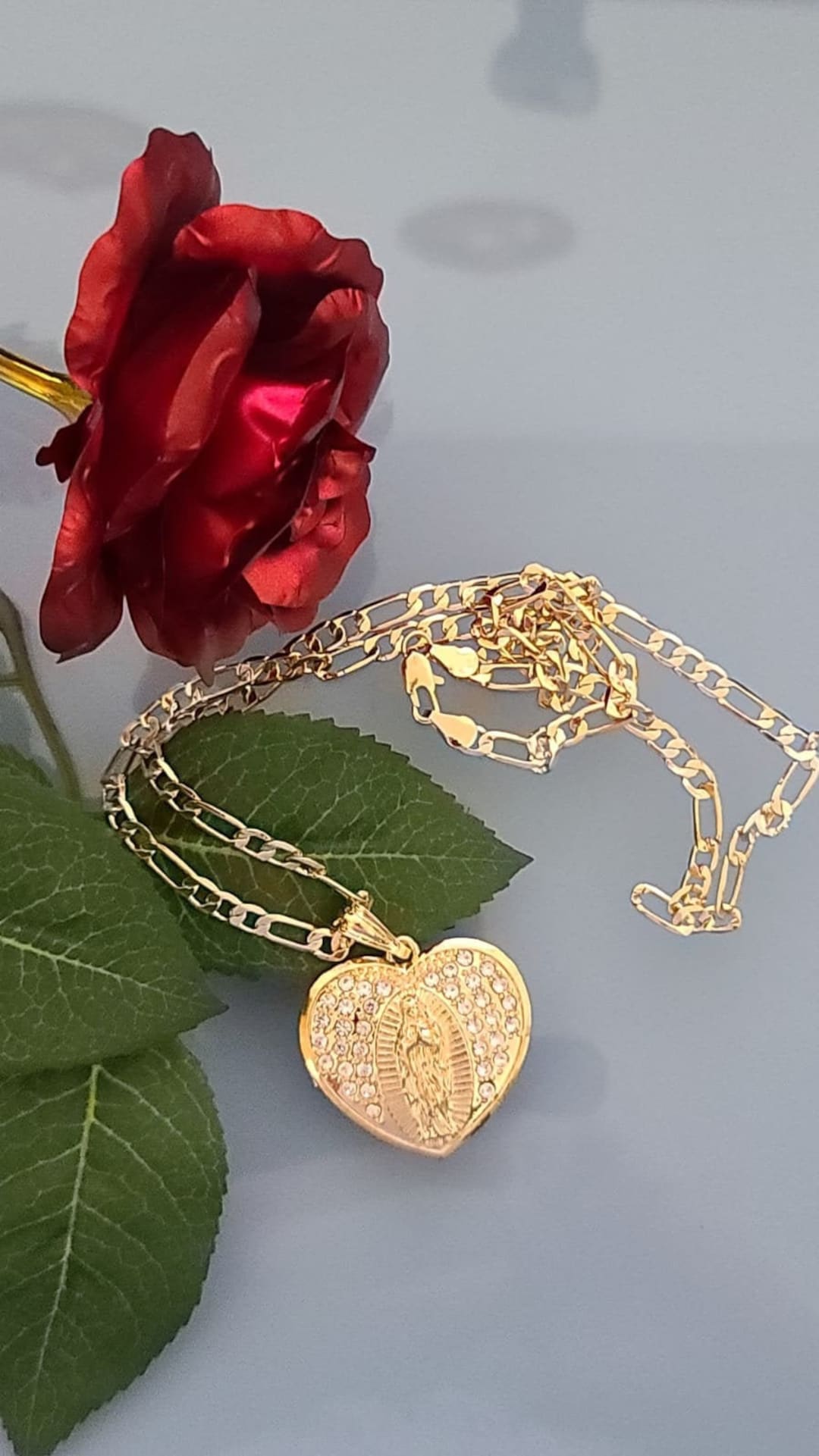 14k Gold Plated Virgin Mary & Heart Necklace ~ Amazing Our Lady of ...