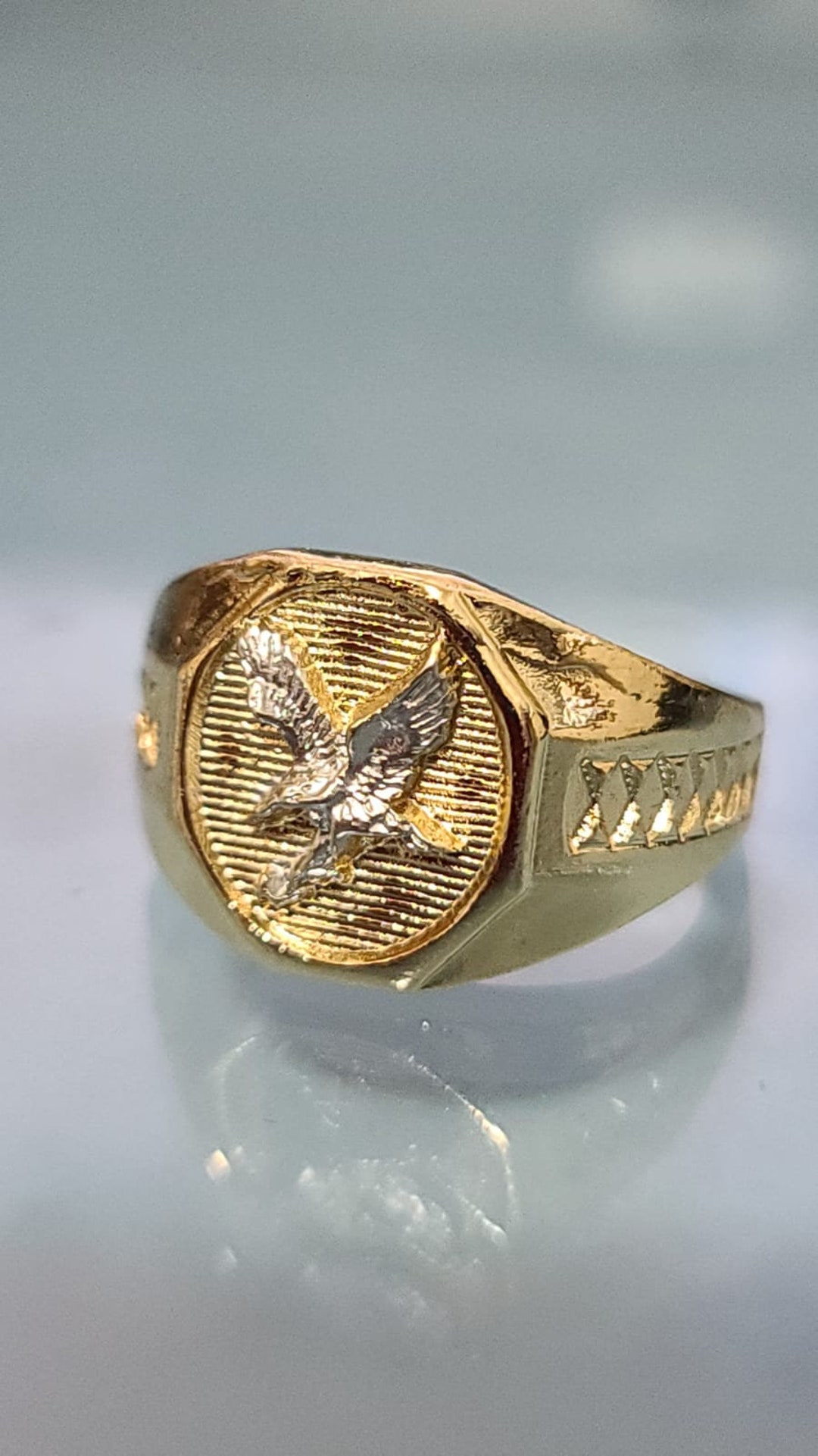 14K Tricolor Gold Plated American Eagle Ring for Men - Grandioso