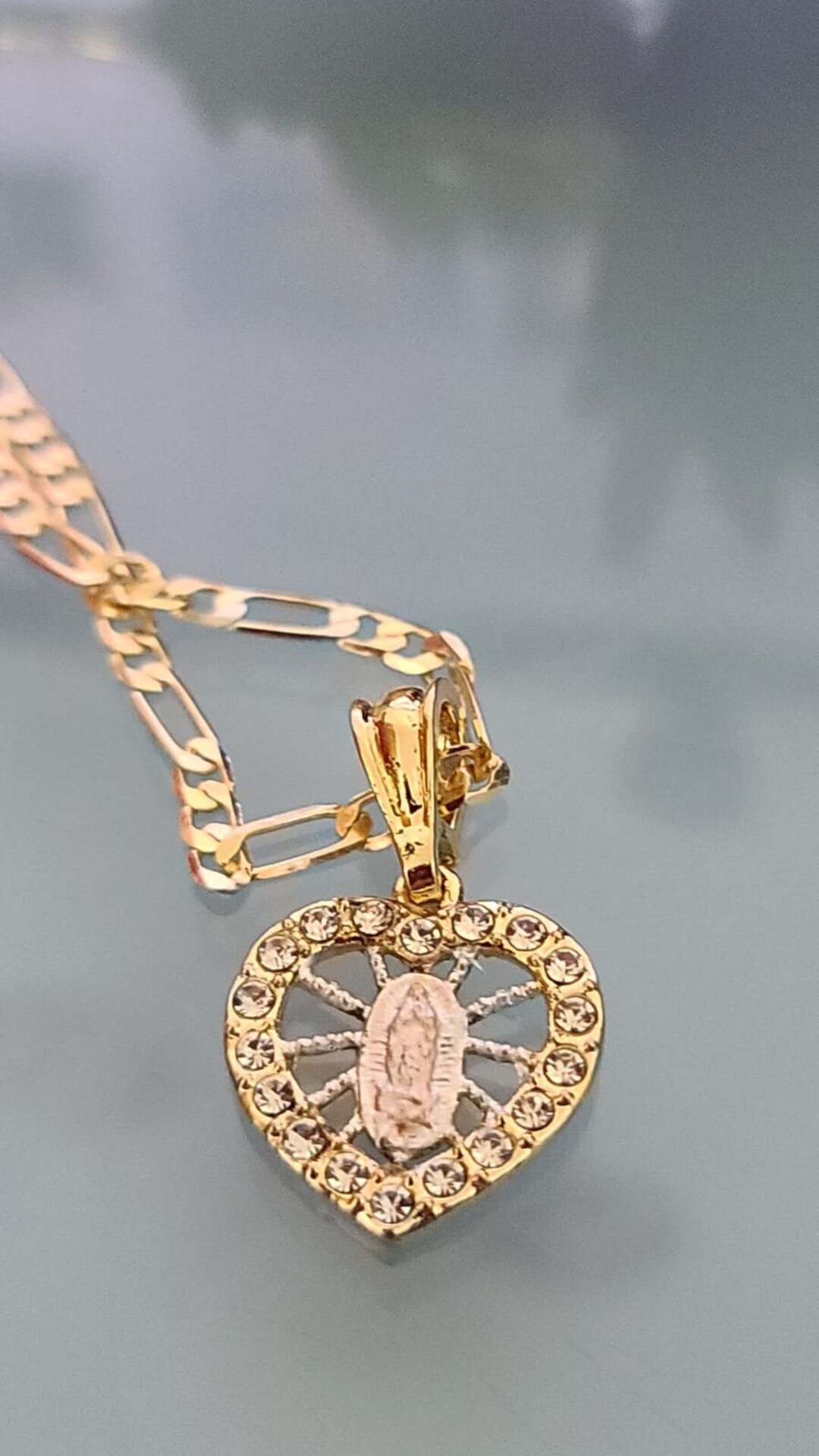 14k Gold Plated Mary Virgin Necklace | Heart Necklace | Virgen De ...