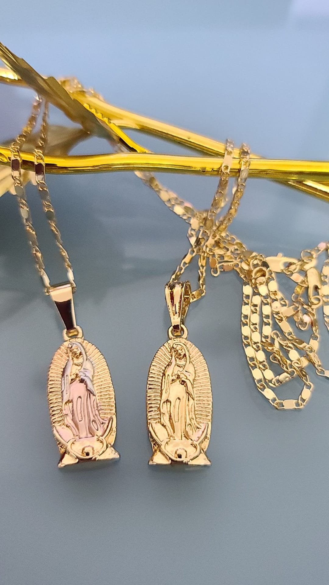 14K Massiv Gold VIRGEN DE GUADALUPE ANHÄNGER Schwarz Mit