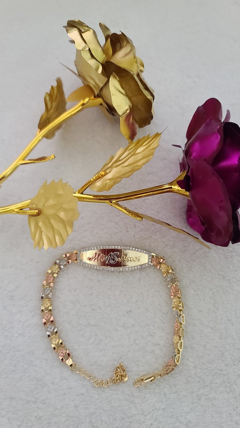14k Gold Plated Jewelry Bracelet Quinceanera Gift 15th Etsy