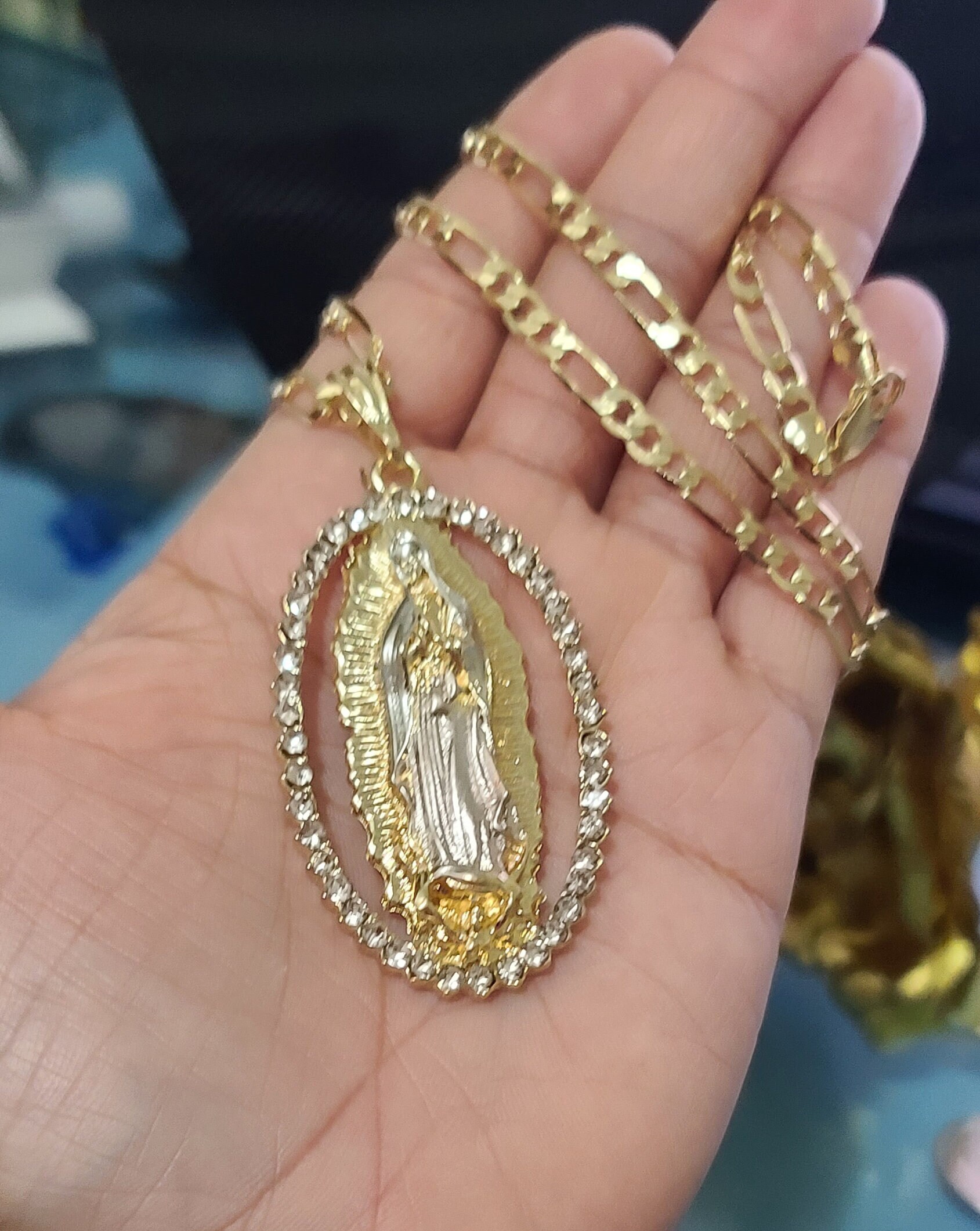 14k Gold Plated |guadalupe Virgin Necklace | Cadena De La Virgen | Oro ...