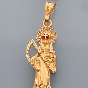 14k Gold Plated &quot;Santa Muerte&quot; Necklace | Cadena Santa Muerte | Grim Reaper Pendant Necklace Luxury | Dije de La Santa Muerte | Deal Today |