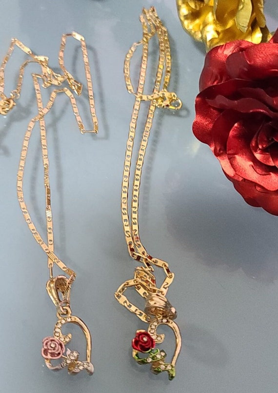Collier Cœur Plaqué Or Rose - Chaîne 45,7cm Ajustable - Bijou Cadeau Femme/fille - Neuf
