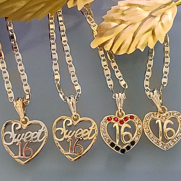 Cute Sweet 16 Necklace | Special 16th Birthday Jewelry | Dulce 16 cadena en Oro Laminado | Gift  Sweet 16 | 14k Gold Plated Necklace