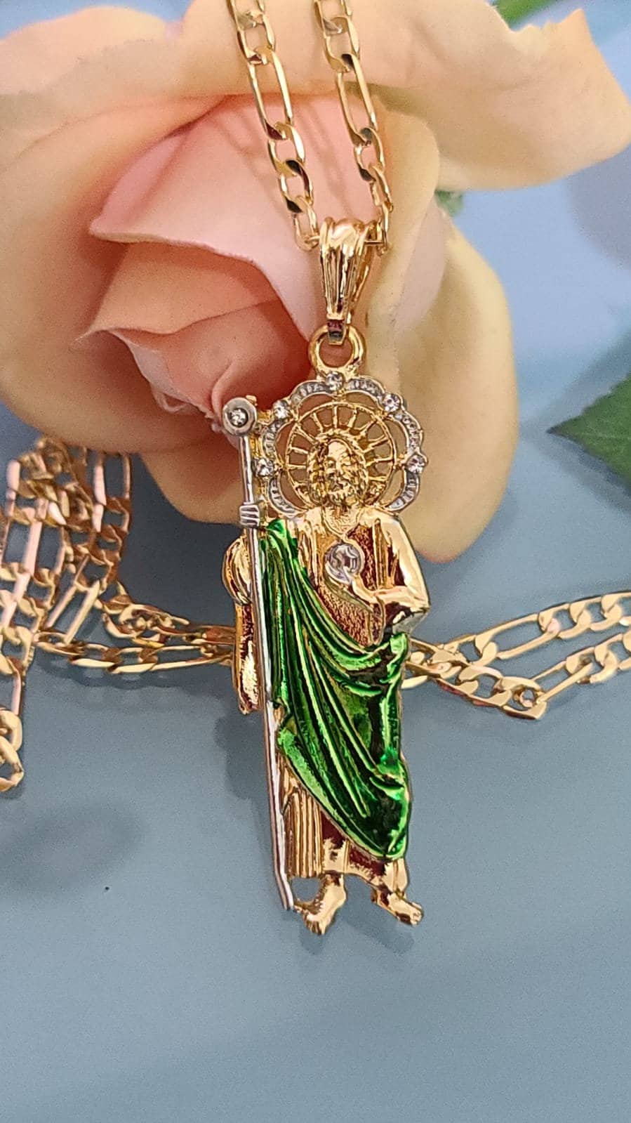 14k Gold Plated Saint Jude Necklace | San Judas Cadena | Oro Laminado ...