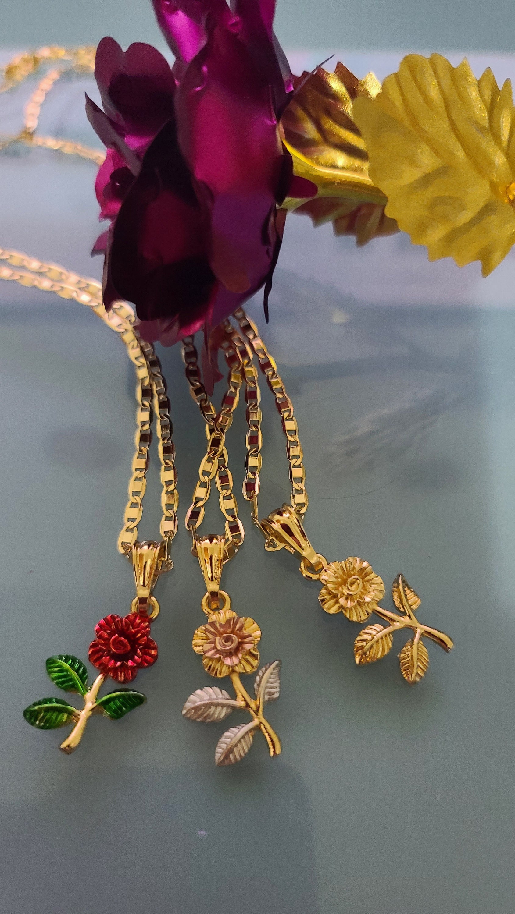 k14 rose flower necklace top 14金 14k Gold Plated Rose Flower Necklace | Rose Pendant | Cadena